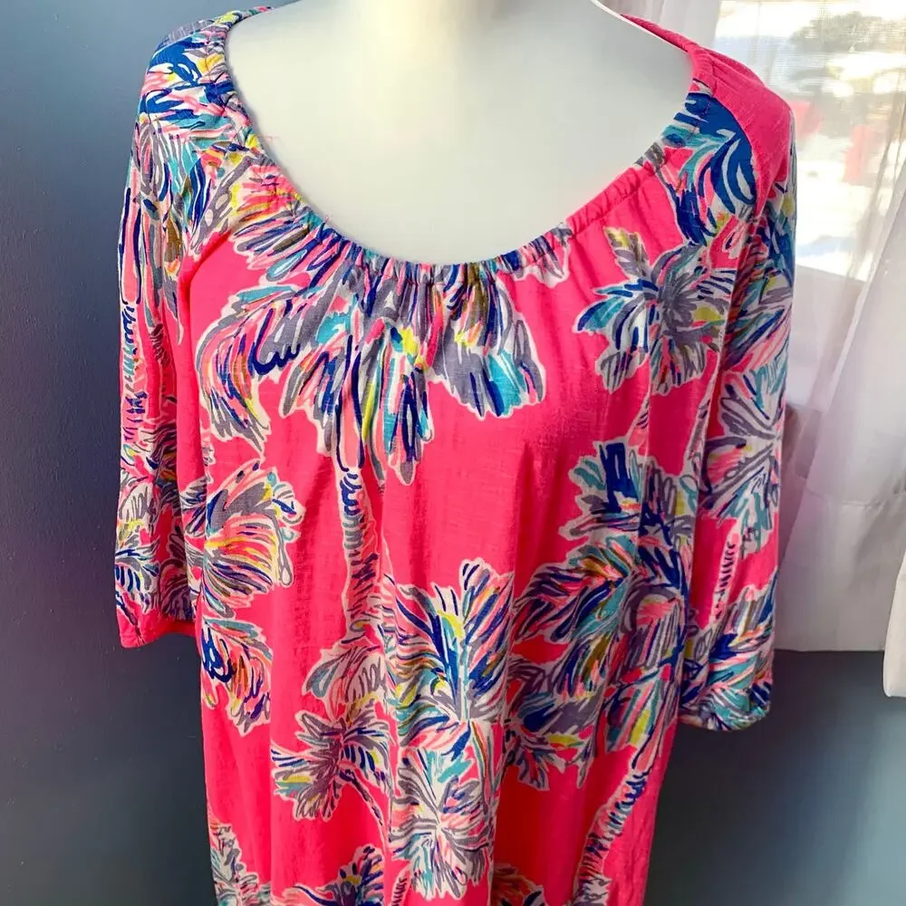 Lilly Pulitzer Alia Beach Cover-up Dress in Flamingo Pink Nice Stems Size Small - Picture 3 of 11
